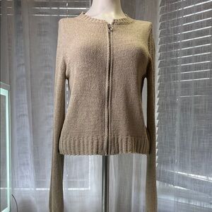 Women's Beige Zip-Up Sweater